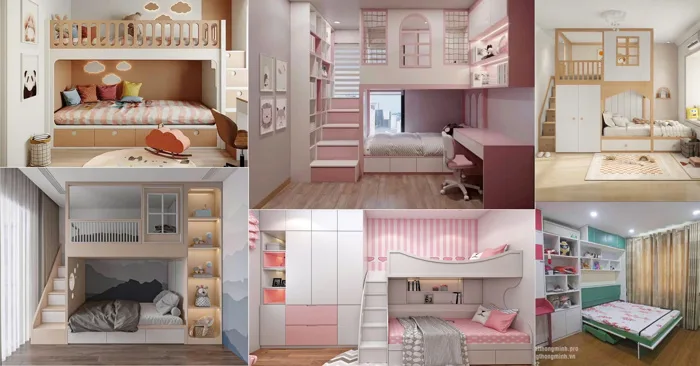 Thiết kế phòng ngủ 9m2 cho 2 bé khác giới chung phòng