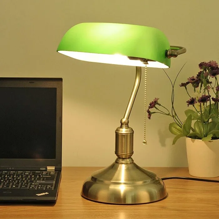 Đèn bàn decor phòng làm việc cổ điển chóa thủy tinh cao cấp vỏ xanh ngọc  bóng LED E27 DTT-DS8003 - Đèn LED chiếu sáng nội ngoại thất