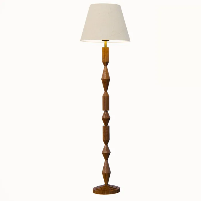 Đèn cây gỗ tiện chao vải vintage DCA-09A - An An Decor