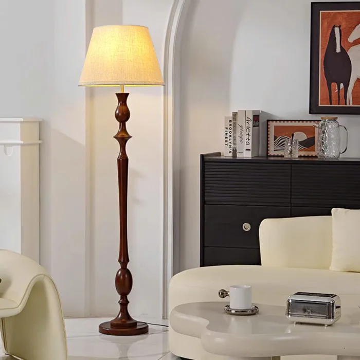 Đèn cây gỗ chao vải vintage DCA-07 - Đèn Trang Trí An An Decor