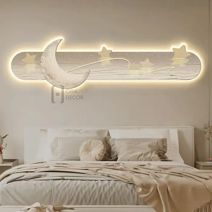 Tranh Đèn LED Cắt 3D Mặt Trăng Ngôi Sao Trang Trí Phòng Khách, Quán Cà Phê  - Thiết kế thi công trọn gói - Oha Decor