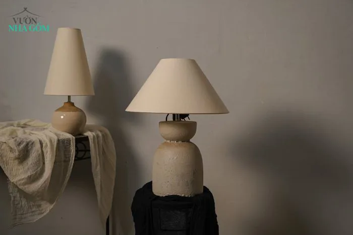 Bộ Đèn Gốm Thạch Sơn - Đèn Decor, Phòng Ngủ, Phòng Khách - Có điều chỉnh  ánh sáng.