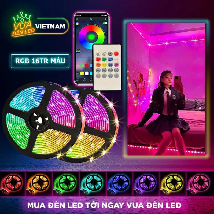 Đèn dây led RGB 2M 3M 5M trang trí decor phòng, decor bàn gaming, có chế độ  nháy theo nhạc điều chỉnh bằng remote và app
