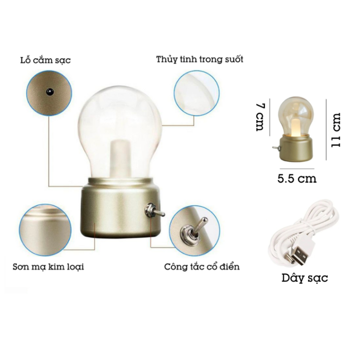 Đèn ngủ led pin sạc decor trang trí JANPIM