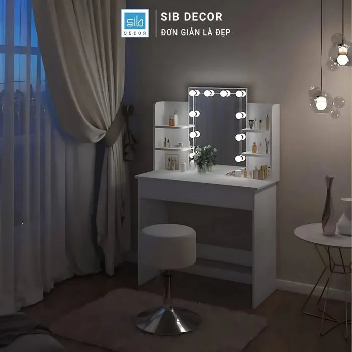 Bàn Trang Điểm Có Đèn LED SIB Decor BTD2563 Ngăn Kéo Đa Năng Hiện Đại