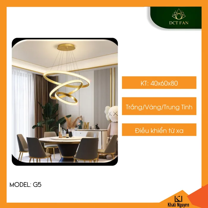 Đèn led thả trần decor DCT G5 màu vàng | KT: 40x60x80 | Ánh sáng 3 màu
