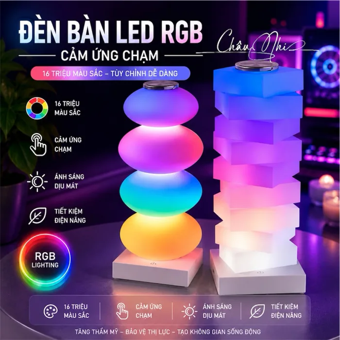 Đèn Bàn LED RGB Đa Màu Cảm Ứng Chạm Sáng Decor Bàn Học Phòng Ngủ - Châu Nhi