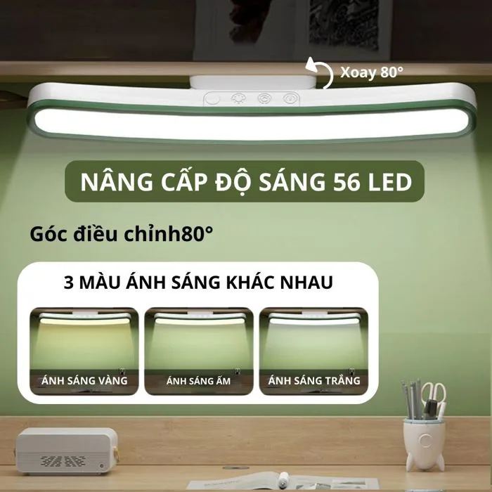 Đèn học đọc sách gắn bàn tích điện điều chỉnh linh hoạt 56led, đèn led dán  tường decor mẫu mới điều chỉnh xoay 80 độ