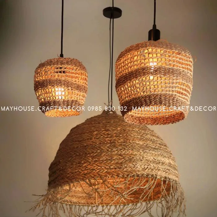 Đèn thả trang trí làm từ sợi cói hình nón thắt bím tinh sảo và độc đáo -  Mayhouse – Craft & Décor -