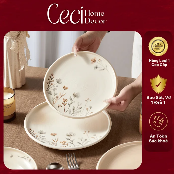(Bán Lẻ) Bát đĩa gốm sứ Họa tiết Hoa Anh Thảo style nhẹ nhàng Ceci Home  Decor