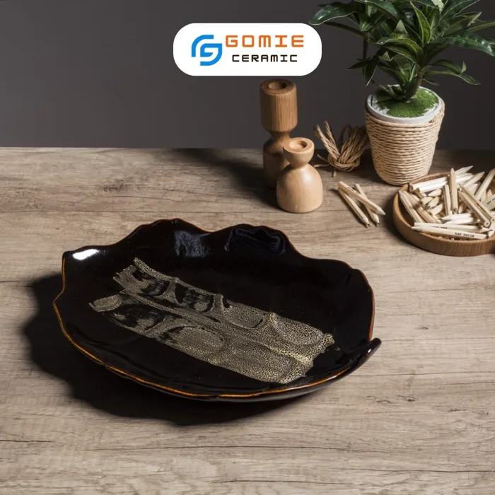 Đĩa Gốm Dáng Lá Bỏng Men Cánh Gián Hỏa Biến, Hoài Cổ - Gomie Ceramic