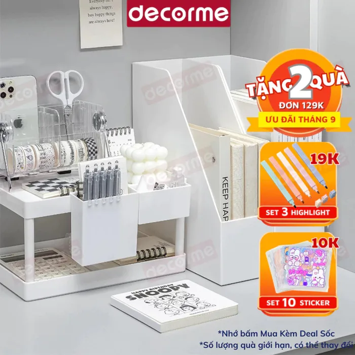 Khay để giấy tờ Combo đồ Decor bàn học Decorme Hộp kệ đựng tài liệu, sách  vở văn phòng phẩm trang trí bàn học học sinh