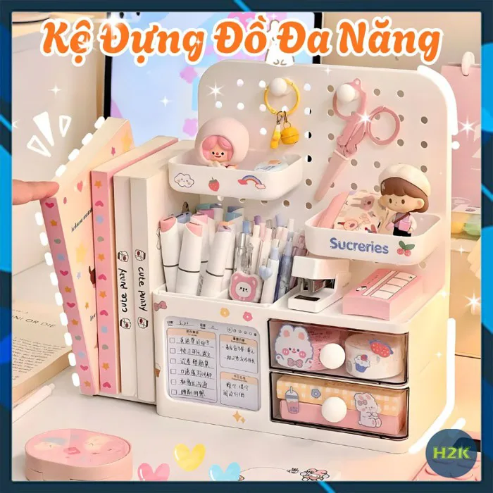 Tủ Đựng Đồ Để Bàn Kèm Giá Đựng Sách Cao Cấp - Hộp Đựng Đồ Mỹ Phẩm Mini  Decor Bàn Học, Bàn Làm Việc Có Ngăn Kéo Tiện Lợi
