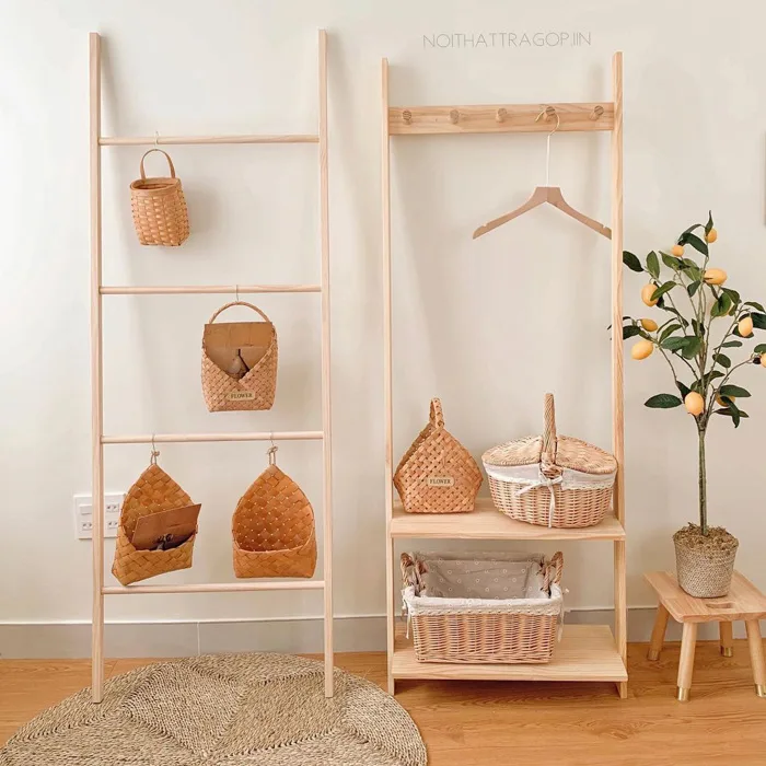 Thang gỗ treo quần áo tiện lợi kiêm luôn đồ decor giá chỉ từ 250k