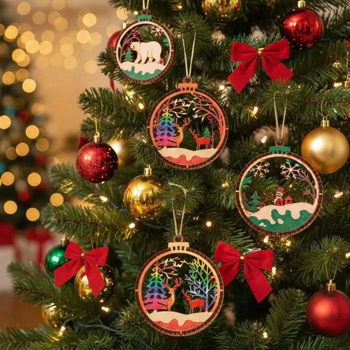 10 cái/ hộp) Halom đồ decor Trang trí giáng sinh Noel bằng gỗ