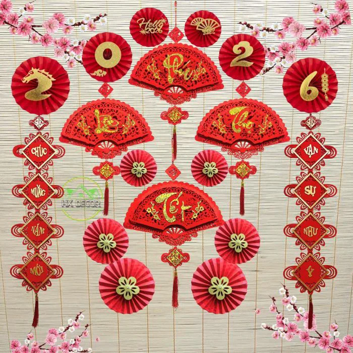 Sét Trang Trí Tết 2026 , Combo Đồ Decor trang trí treo tường TẾT 2026 ( k  kèm mành tăm đằng sau )