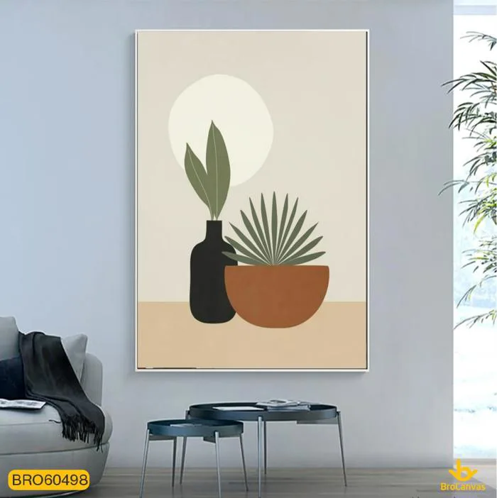 Tranh Canvas Minimalism tối Giản Hai Châu Cây Lá Decor Nhẹ Nhàng BRO60498