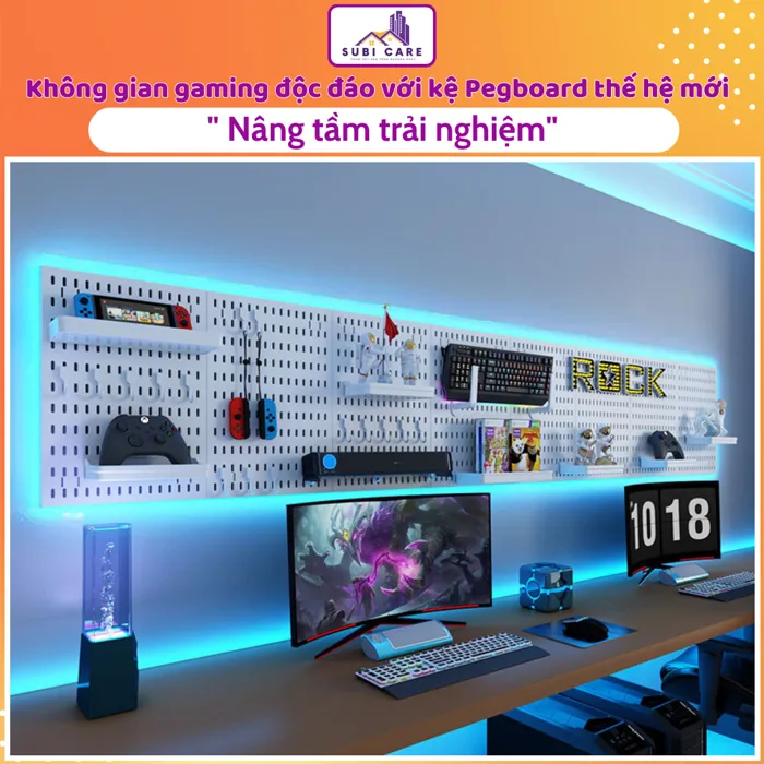 Bảng Pegboard Decor Gaming Setup, Kệ Pegboard để đồ đa năng treo tường,  bảng lỗ treo đồ decor tường