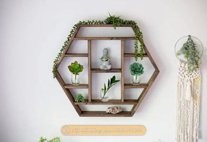 Kệ gỗ lục giác treo tường decor có ngăn kéo đựng đồ tiện lợi KG63