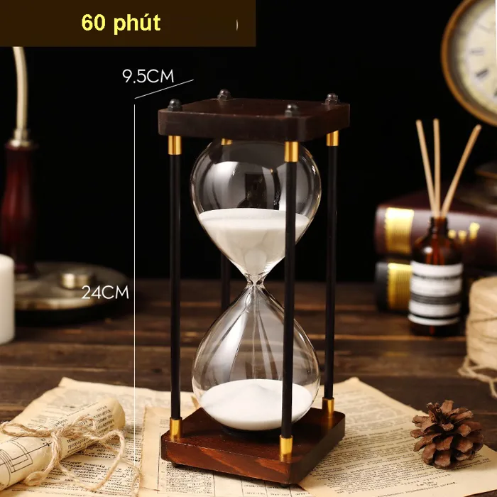 Đồng hồ cát 4 trụ đế gỗ độc đáo - quà tặng decor cao cấp tại Hà Nội