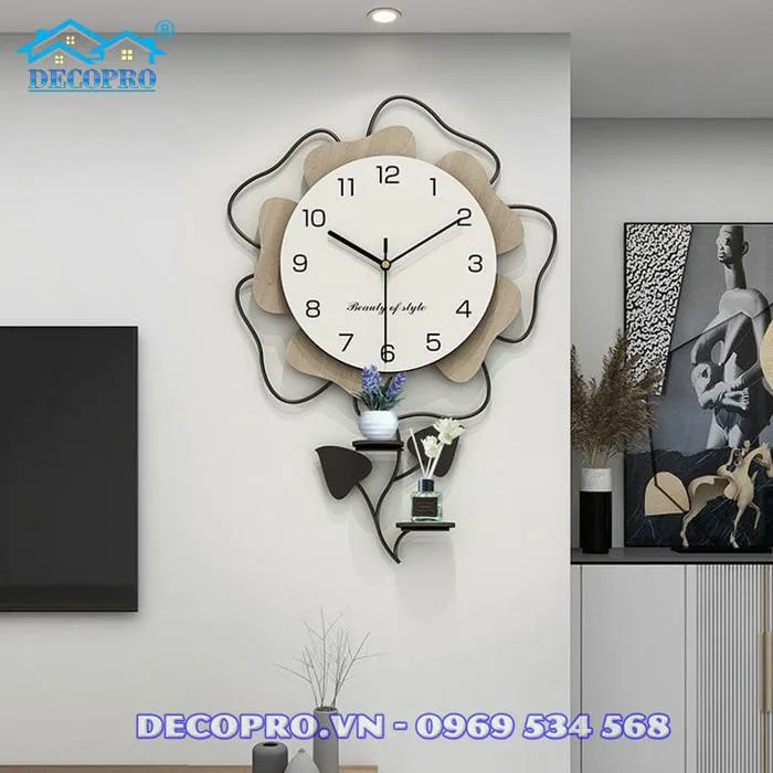Đồng hồ treo tường Hoa decor hiện đại - Quà mừng tân gia nhà mới