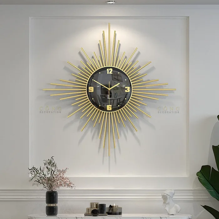 Đồng Hồ Treo Tường Nghệ Thuật Mặt Trời Tỏa Sáng - Sang Trọng, Hiện Đại