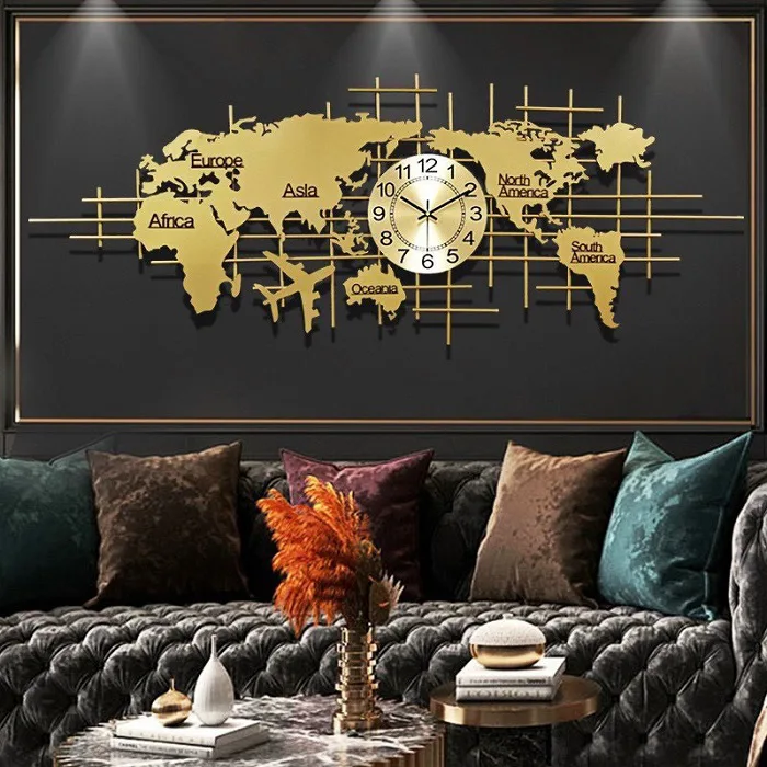 Đồng hồ treo trường decor thế giới vàng 02