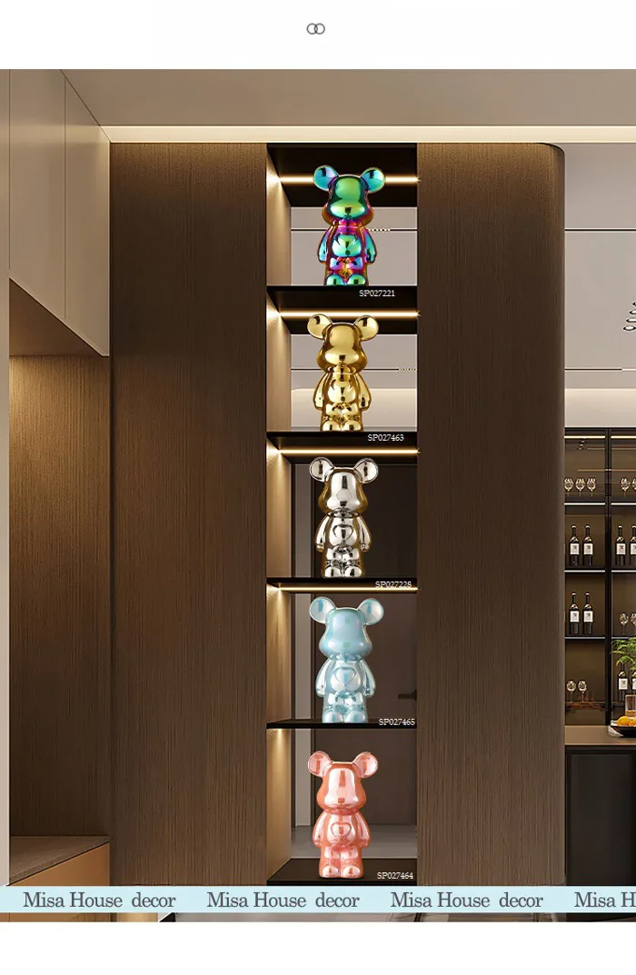 Gấu Bearbrick decor trang trí tủ kệ màu bạc vàng hồng xanh pastel - Misa  House