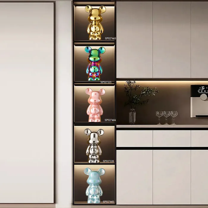 Gấu Bearbrick decor trang trí tủ kệ màu bạc vàng hồng xanh pastel - Misa  House