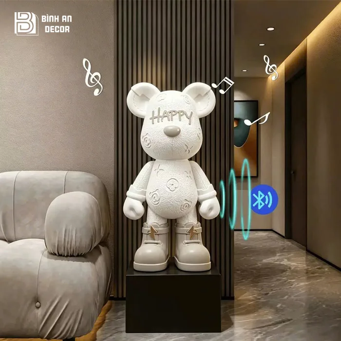 Tượng Gấu Bearbrick Happy Họa Tiết LV Kèm Loa Bluetooth