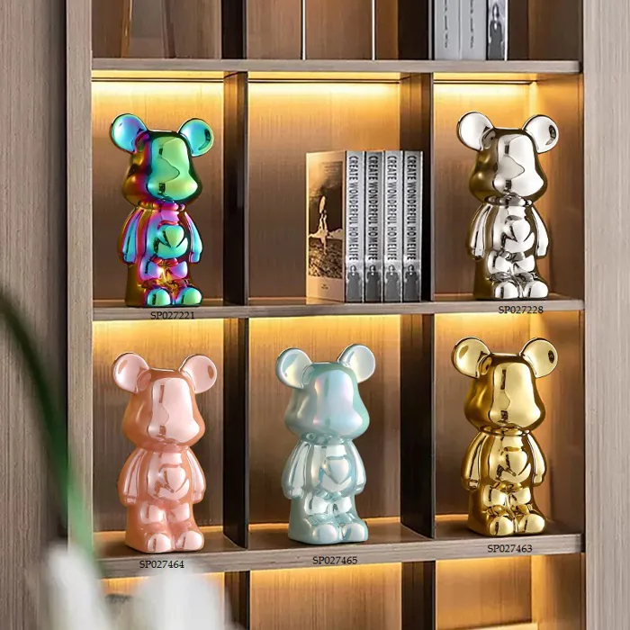 Gấu Bearbrick decor trang trí tủ kệ màu bạc vàng hồng xanh pastel - Misa  House
