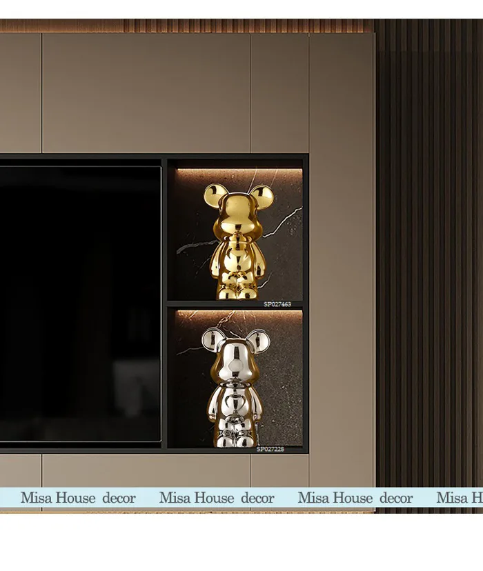 Gấu Bearbrick decor trang trí tủ kệ màu bạc vàng hồng xanh pastel - Misa  House