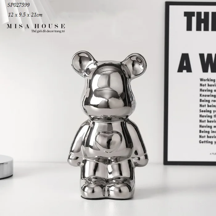 Gấu Bearbrick decor trang trí tủ kệ màu bạc vàng hồng xanh pastel - Misa  House