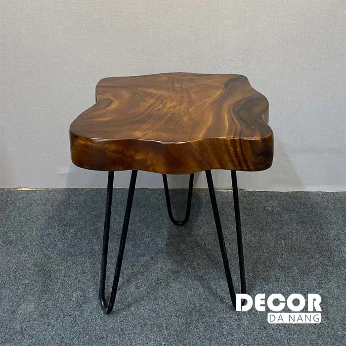 Ghế đôn gỗ me tây cạnh họa tiết sóng biển - Decor Đa Năng