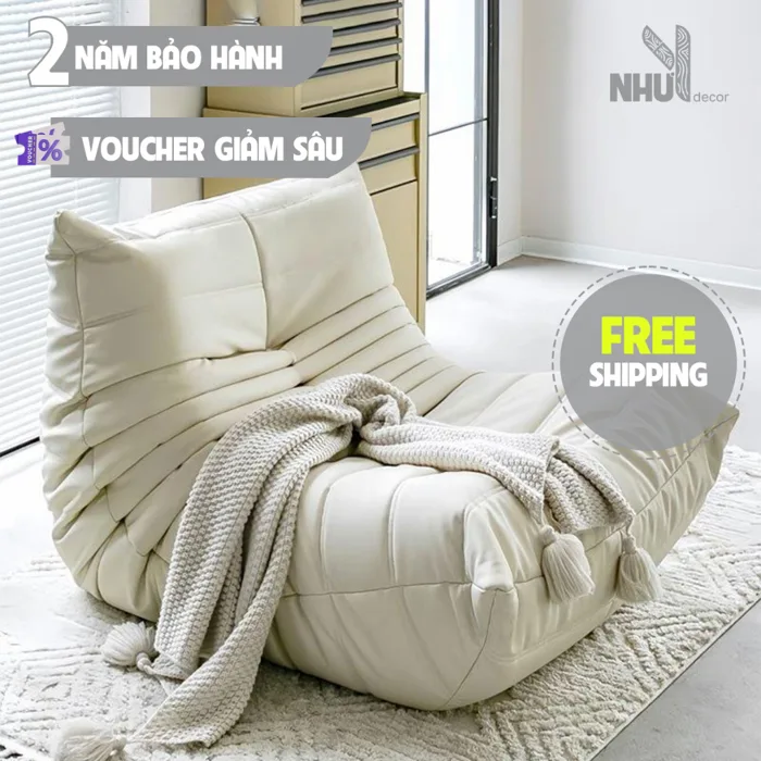 Ghế lười togo da đen size lớn Nhu Y Decor chất da đen xịn, kích thước  90x90x75 ship hỏa tốc hcm
