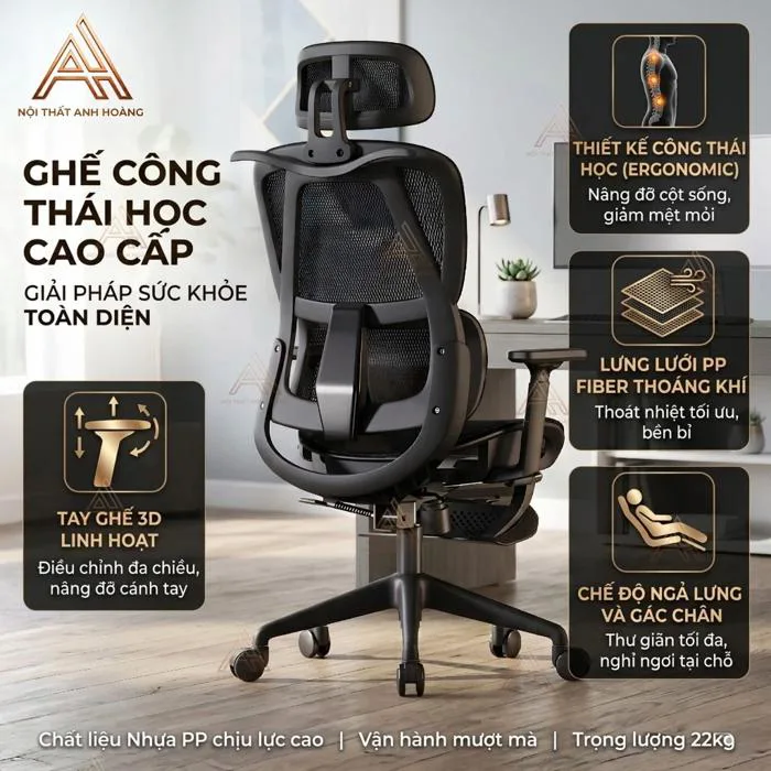 Ghế Xoay Công Thái Học – Ghế Ngồi Học Tập & Làm Việc Siêu Tiện Ích |