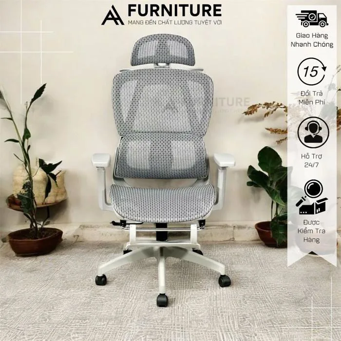 Ghế Xoay Công Thái Học – Ghế Ngồi Học Tập & Làm Việc Siêu Tiện Ích | Mã 919  Grey | Nội Thất Anh Hoàng