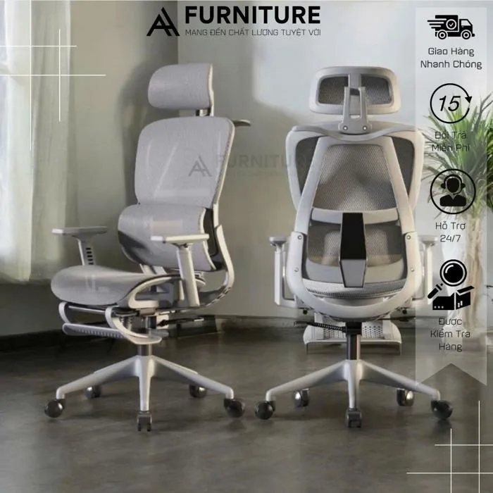 Ghế Xoay Công Thái Học – Ghế Ngồi Học Tập & Làm Việc Siêu Tiện Ích | Mã 919  Grey | Nội Thất Anh Hoàng