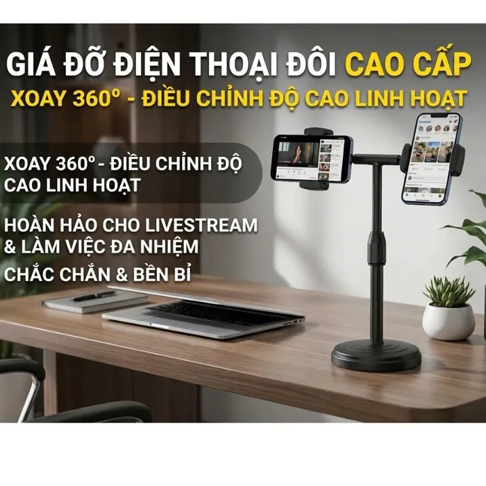 🌟CHÍNH HÃNG🌟 Giá Đỡ Điện Thoại Kẹp 2 Cái Cùng Lúc Dùng Livestream, Xem  Phim, học online IPAD MÁY TÍNH BẢNG