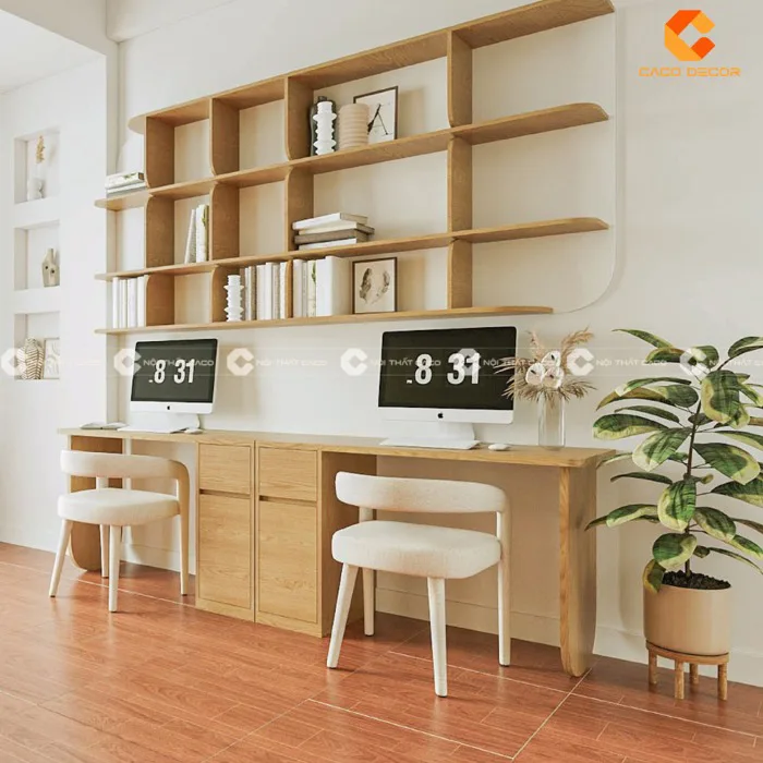 Top mẫu bàn học đôi kèm giá sách đẹp, bán chạy trong năm