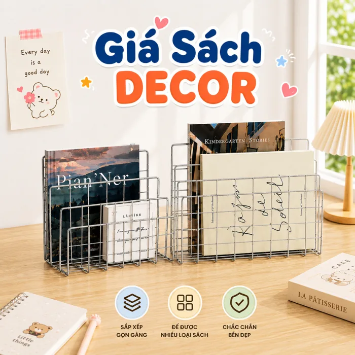 Giá Để Sách Mini Dạng Lưới, Kệ Sách Decor Để Bàn Đựng Tạp Chí,Tài Liệu,  Trang Trí Bàn Học, Văn Phòng