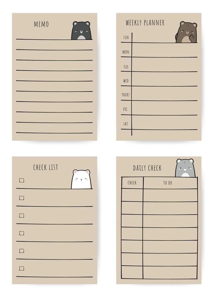 Download Paper note weekly planner to do list with teddy bear cartoon decor  for free