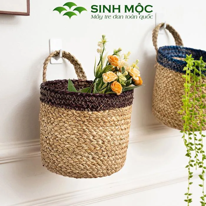 Giỏ cói, giỏ mây tre đan, giỏ cói trồng cây, Decor đựng đồ - M1005