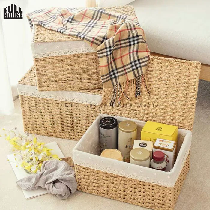 GIỎ MÂY ĐAN CÓ NẮP ĐÓNG - M - Full House Home Décor