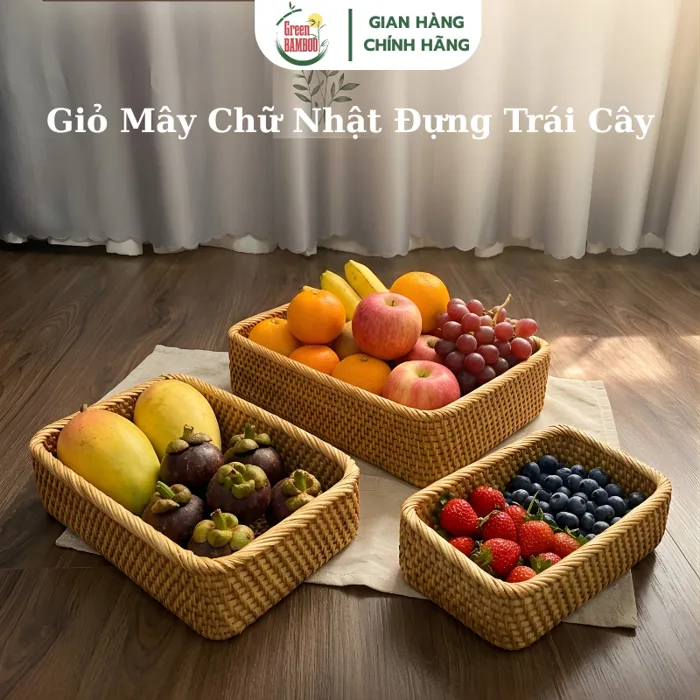 Giỏ Mây Tre Đan Hình Chữ Nhật Cao Cấp, Khay Mây Đựng Trái Cây, Bánh Kẹo, Đồ  Gia Dụng, Rổ Mây Decor Trang Trí Nhà Cửa