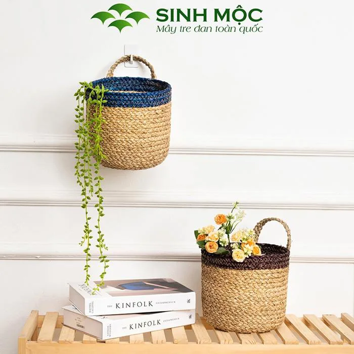 Giỏ cói, giỏ mây tre đan, giỏ cói trồng cây, Decor đựng đồ - M1005