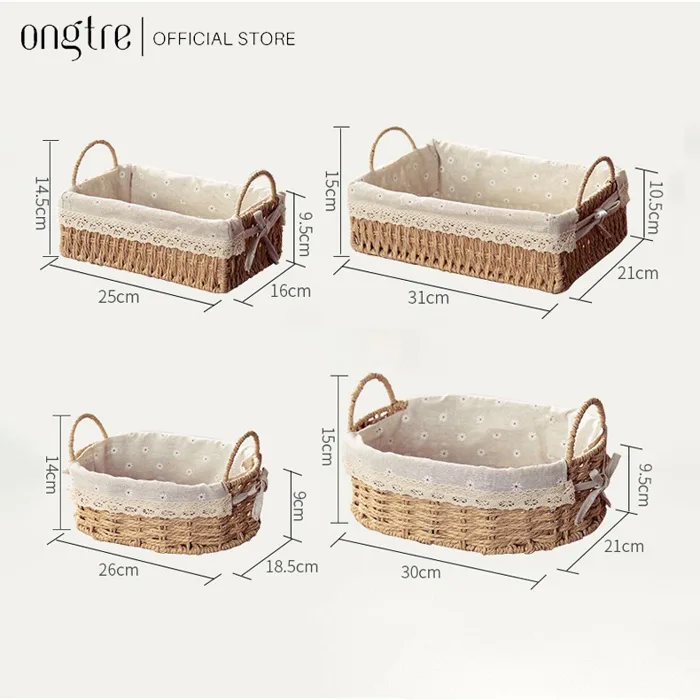 Giỏ mây lót vải có lót đựng đồ dùng nhỏ, giỏ picnic, decor phòng khách(Rổ  cói có quai lót vải) - ONGTRE - ONGTRE