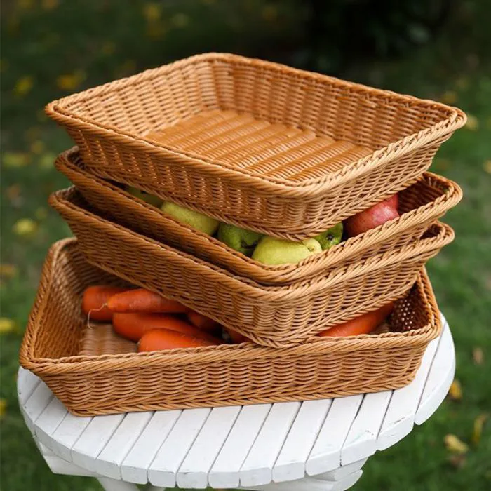 Giỏ nhựa giả mây đựng đồ kiểu tre đan vintage 30x20cm, khay đựng hoa quả dã  ngoại dùng decor chụp ảnh | Lazada Việt Nam