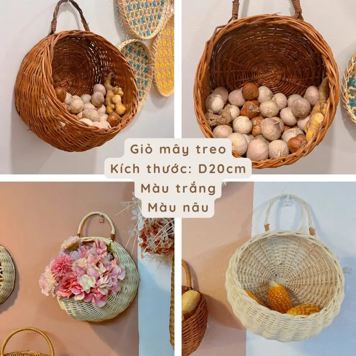 Giỏ mây hành tỏi giỏ treo trang trí mây tre tự nhiên– Home Chic Corner