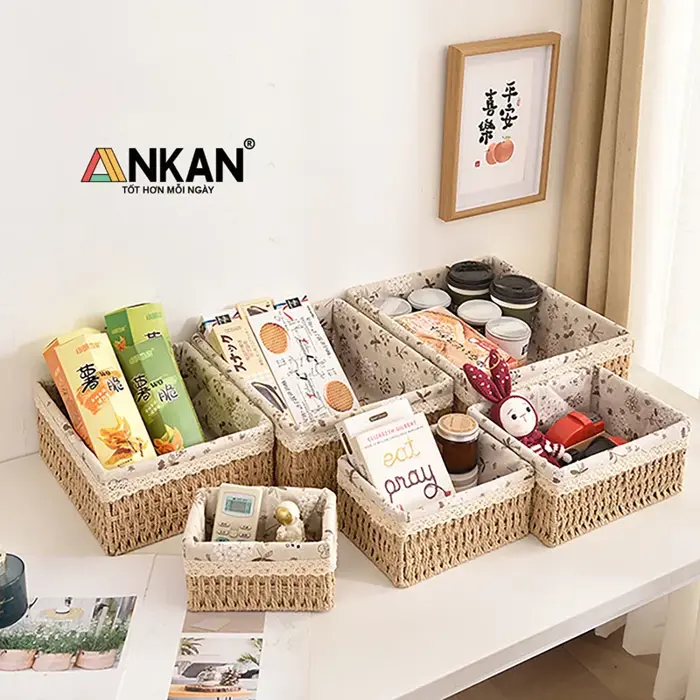 Giỏ Mây Cói Đựng Đồ Cỡ Lớn Có Khung Sắt | ANKAN